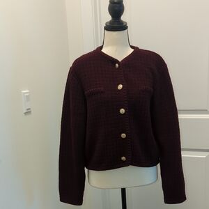 H&M Deep Burgundy Cardigan with Gold Accents